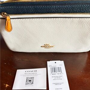 Coach White and Navy leather Clutch